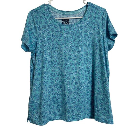 Muk Luks Three Piece Lounge Wear Set Size PM Aqua Stretch Pocket Shirt Pants Car - Picture 4 of 13